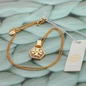 Tory Burch Hexagon Logo Pendant Necklace in Mother of Pearl - Brand New
